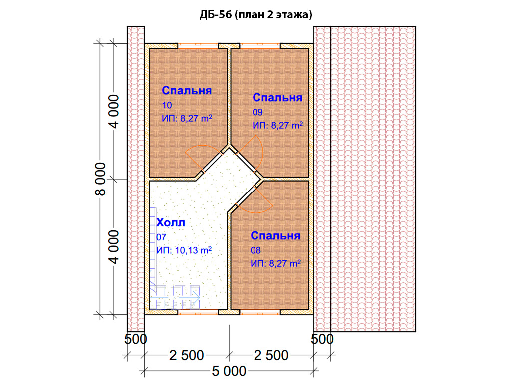 Проект дома ДБ-56 (8х8м), площадью 78м² из бруса 150х150мм